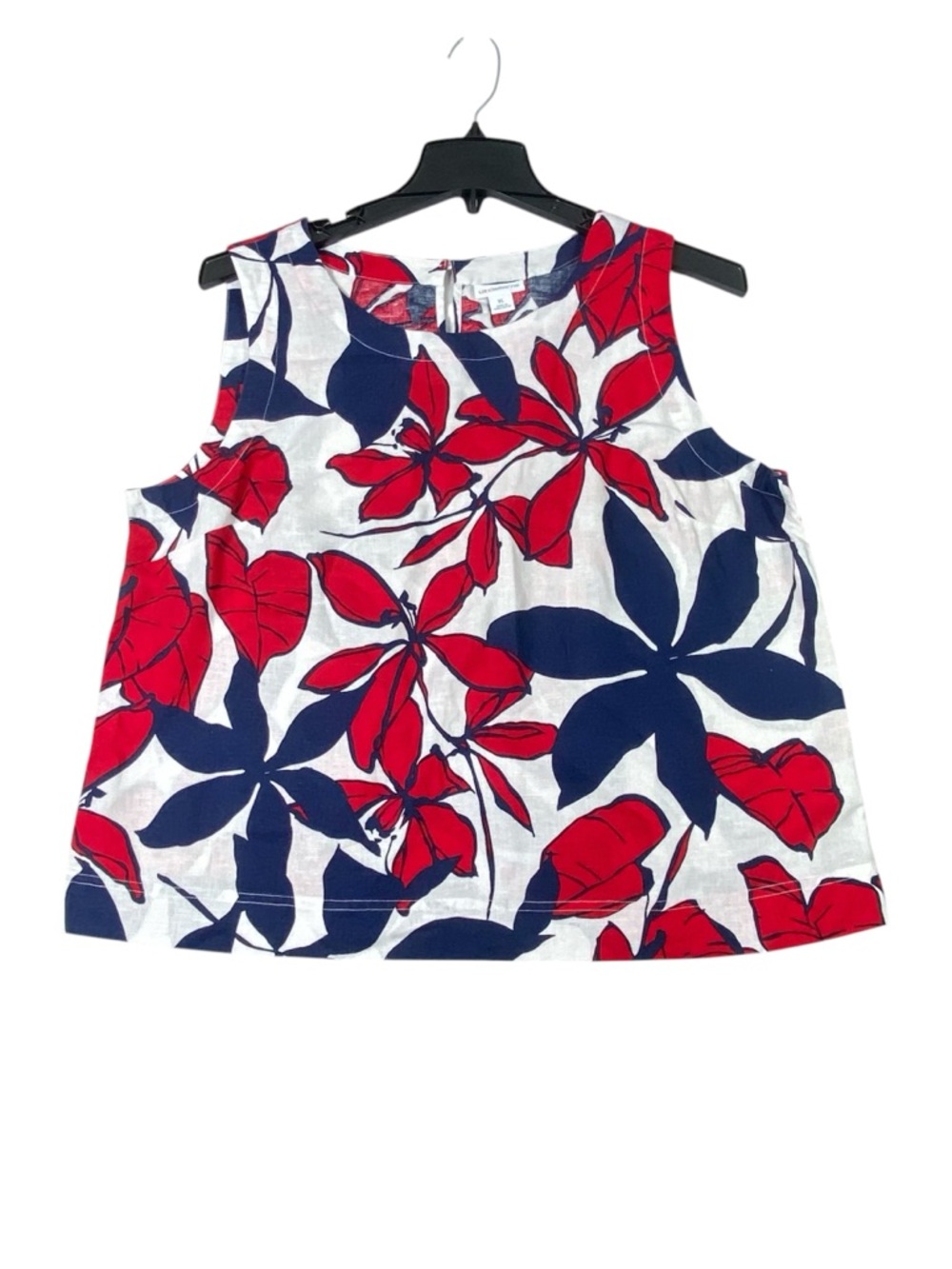 Liz Claiborne Floral Tank Top Women's XL Red White Blue Linen Blend Americana